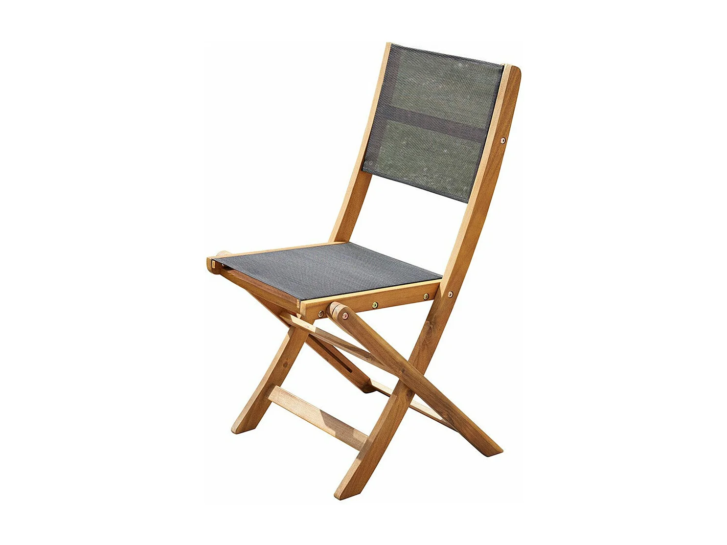 Silla de jardín de madera de acacia maciza y textileno negra