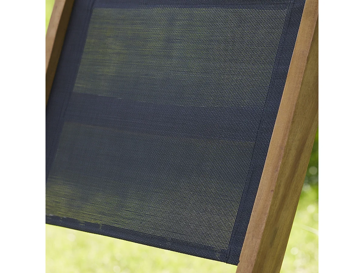 Silla de jardín de madera de acacia maciza y textileno negra