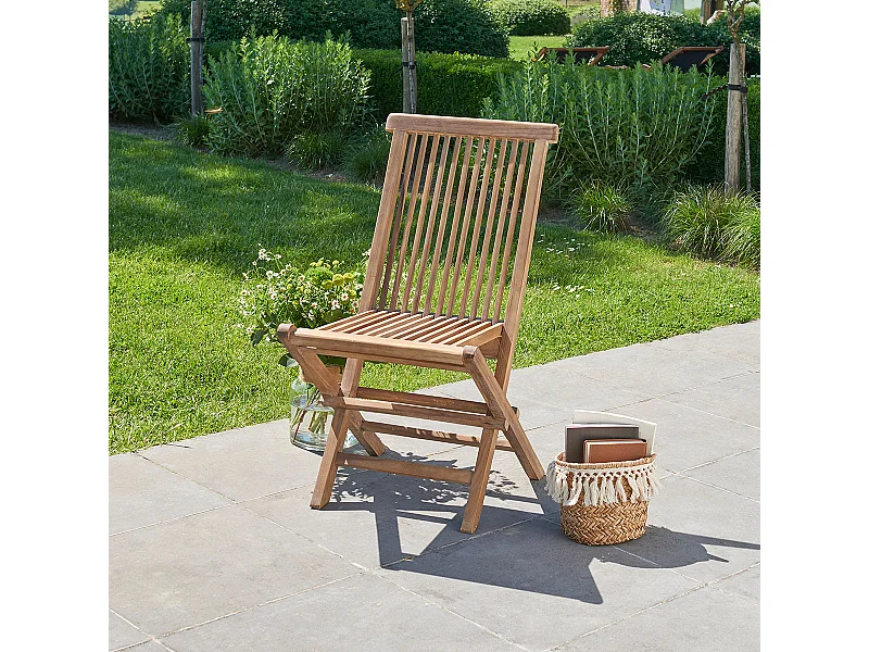 Silla de jardín plegable de madera de teca maciza aceitada