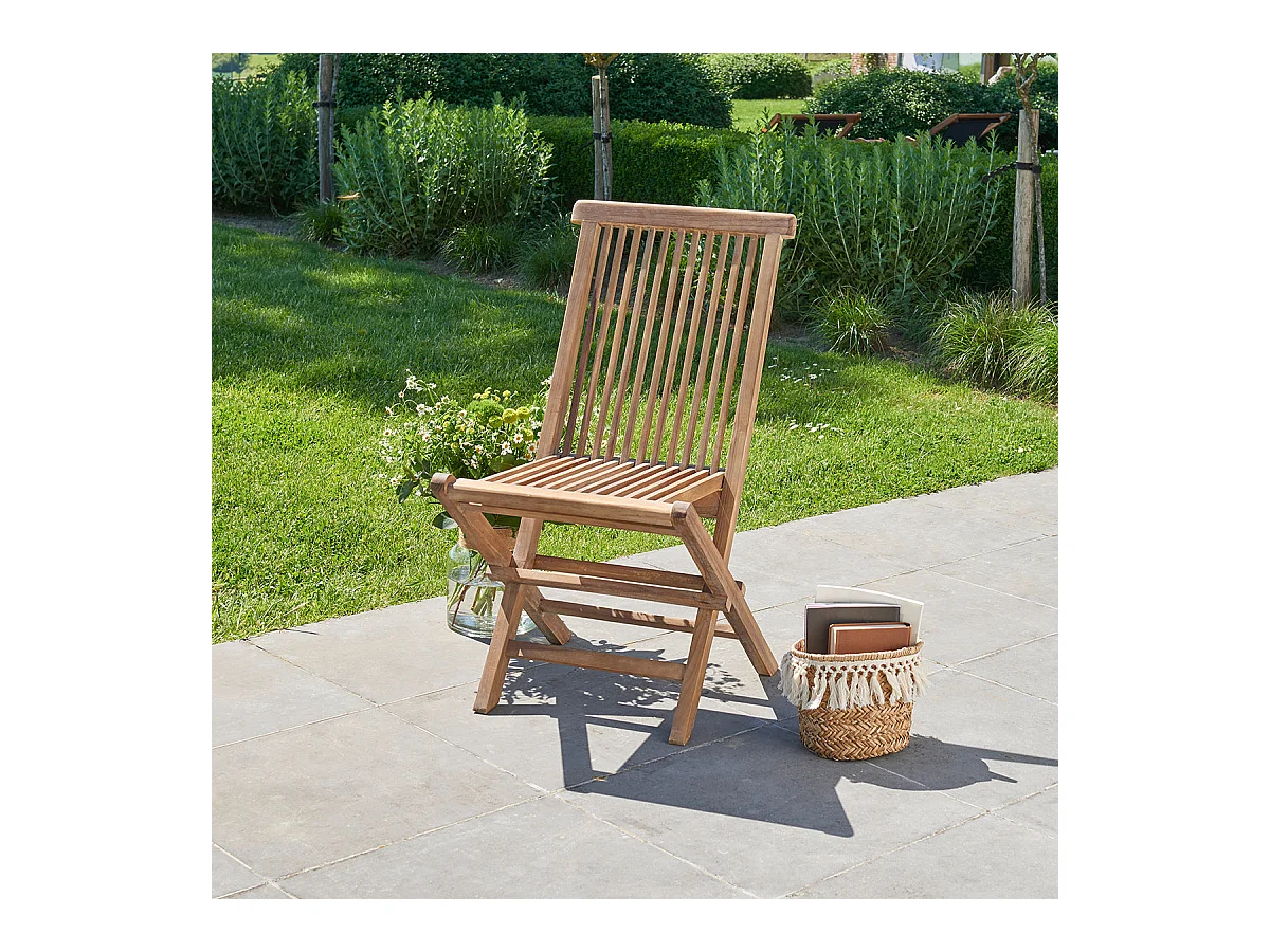 Silla de jardín plegable de madera de teca maciza aceitada