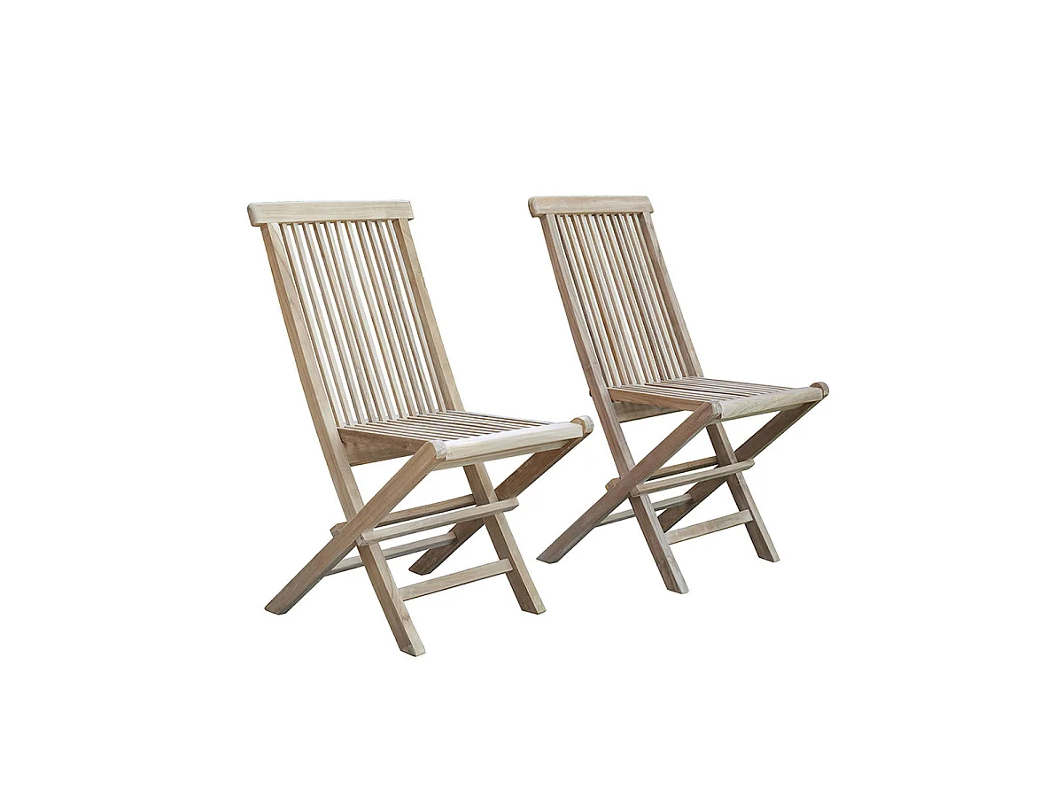 Lot de 2 chaises de jardin en teck massif pliantes