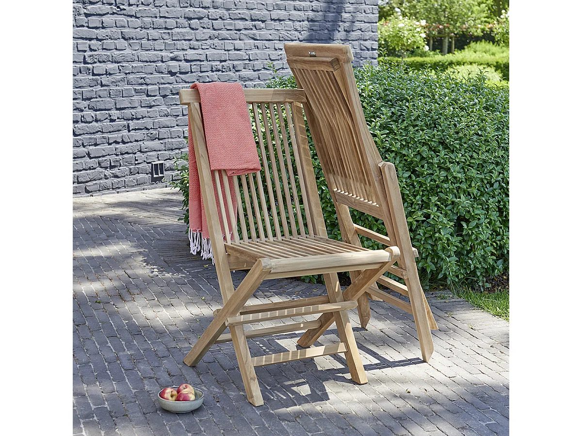 Lot de 2 chaises de jardin en teck massif pliantes