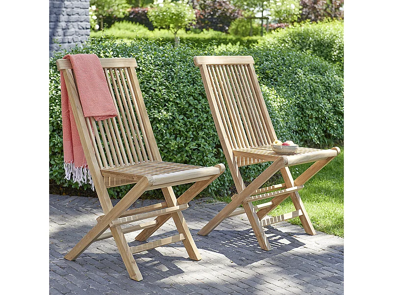 Lot de 2 chaises de jardin en teck massif pliante