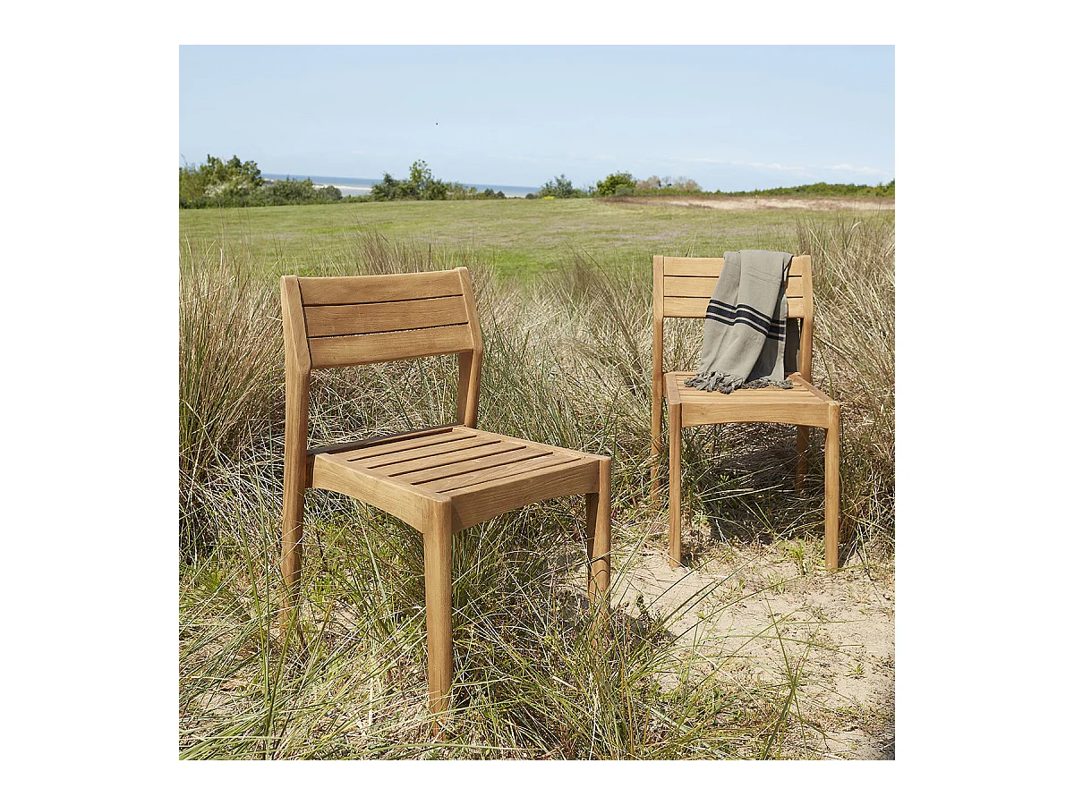 Lot de 2 chaises de jardin en teck recyclé massif