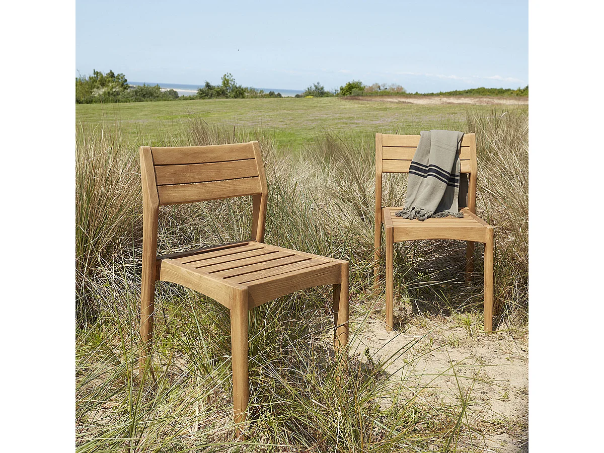Lot de 2 chaises de jardin en teck recyclé massif