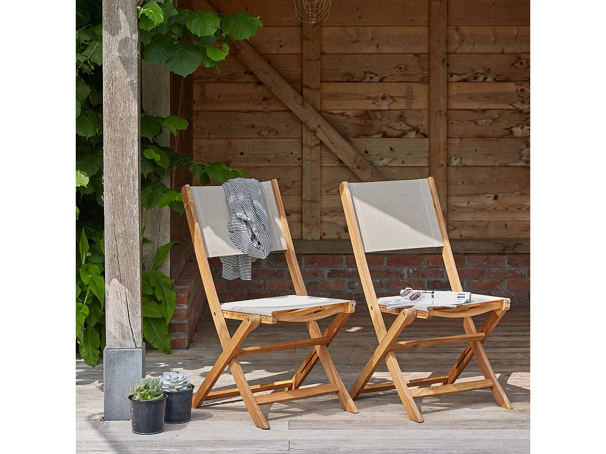 Lot de 2 chaises de jardin en bois d'acacia massif