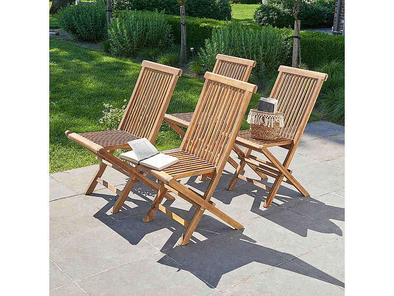 Set di 4 sedie da giardino pieghevoli in teak oliato massello