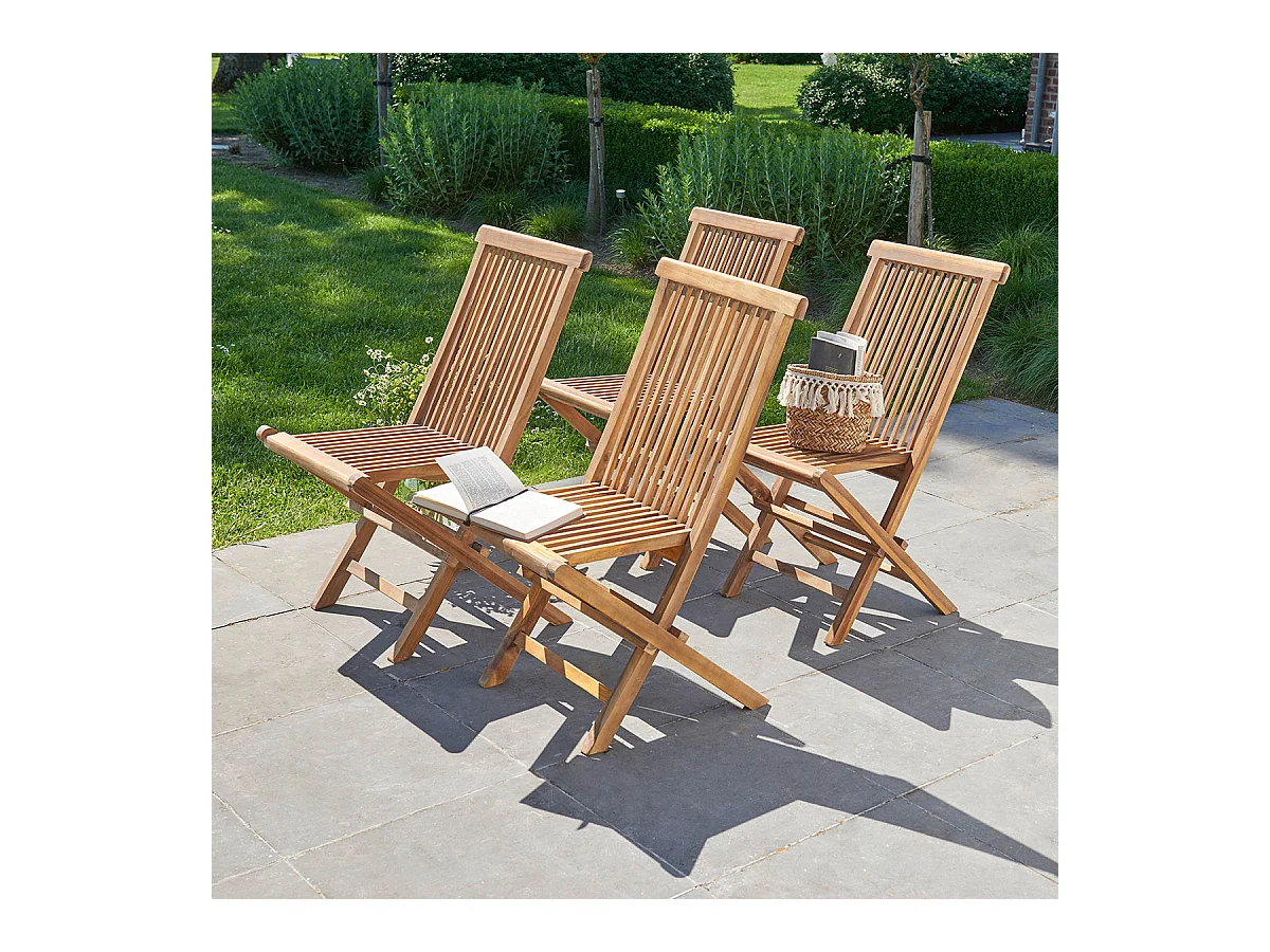 Lot de 4 chaises de jardin en teck huilé massif pliante