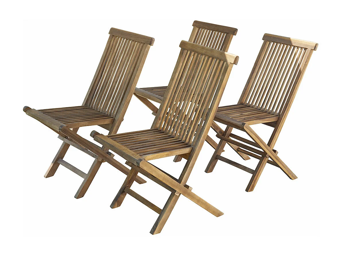 Lot de 4 chaises de jardin en teck huilé massif pliante