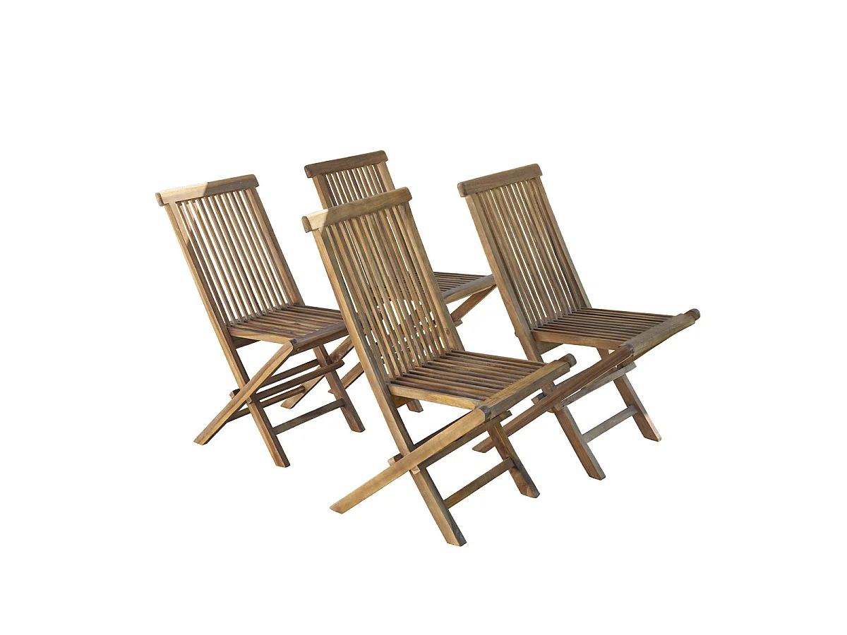Cuatro sillas de exterior plegables de teca maciza aceitada