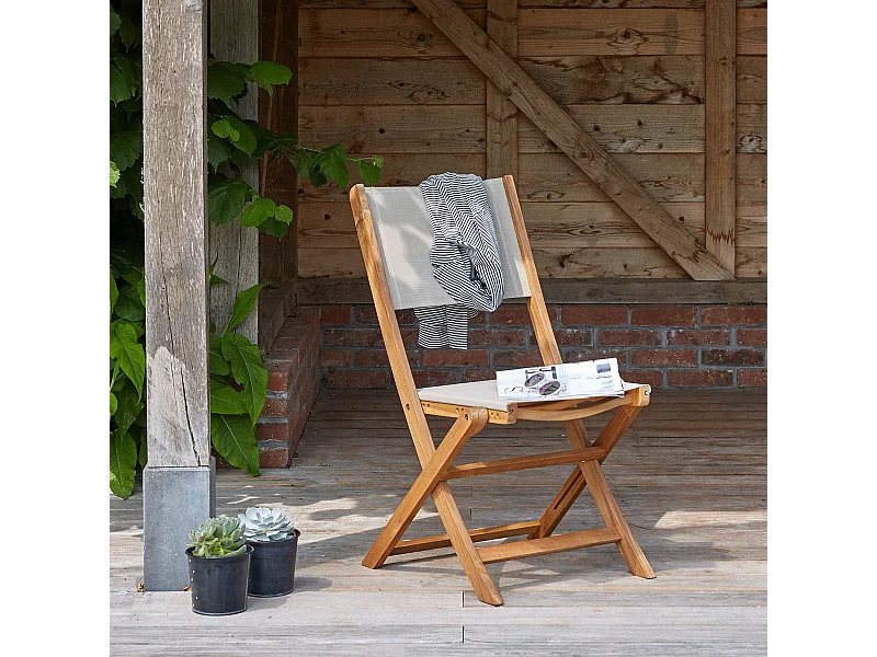 Silla de jardín de madera de acacia maciza y textileno gris