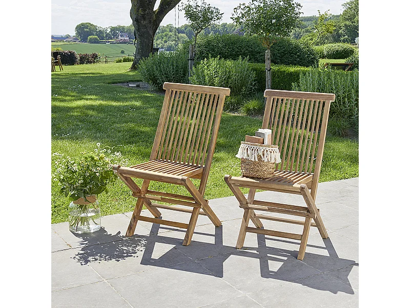 Lot de 2 chaises de jardin en teck huilé massif pliante