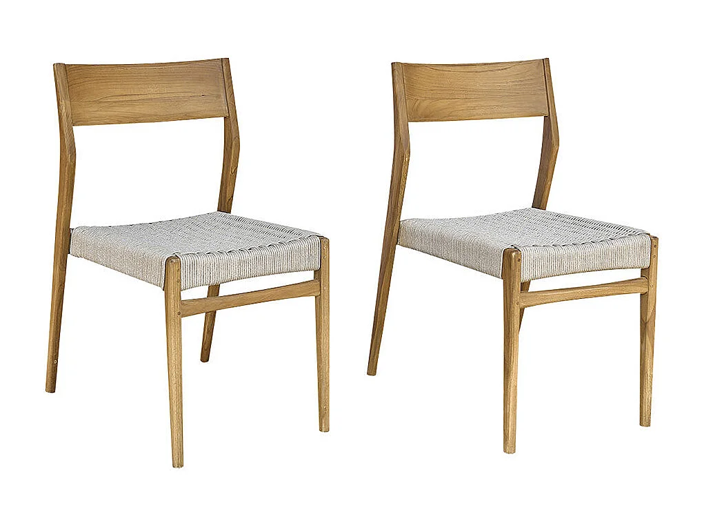 Silla de jardín de madera de teca maciza y cuerda beige (juego de 2)