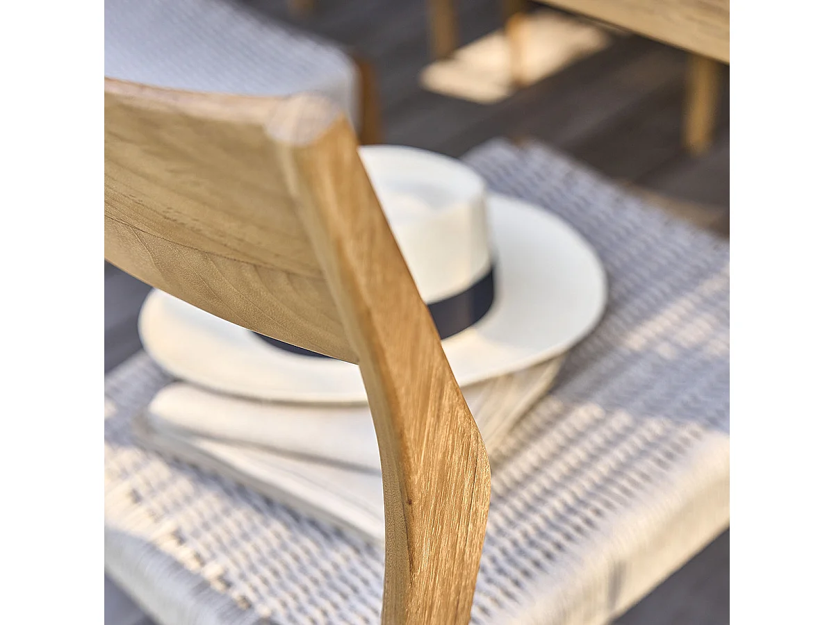 Silla de jardín de madera de teca maciza y cuerda beige (juego de 2)