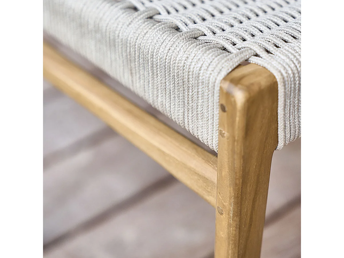 Silla de jardín de madera de teca maciza y cuerda beige (juego de 2)