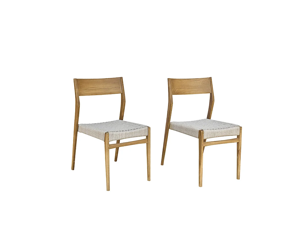 Lot de 2 chaises de jardin en teck massif et cordage