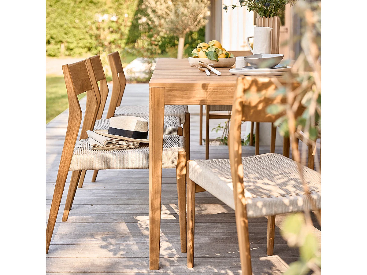 Lot de 2 chaises de jardin en teck massif et cordage