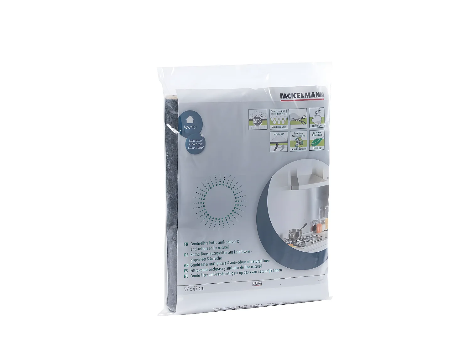 Filtre pour hotte fibres naturelles végétales combiné charbon actif 57 x 47 cm Fackelmann Accessoires pour hotte et friture