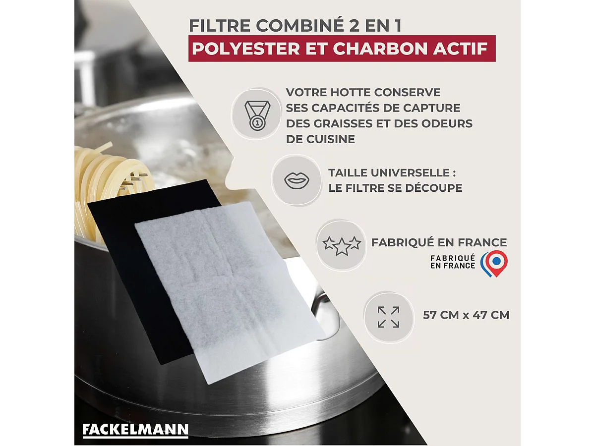 Filtre pour hotte polyester combiné charbon actif 57 x 47 cm Fackelmann Accessoires pour hotte et friture