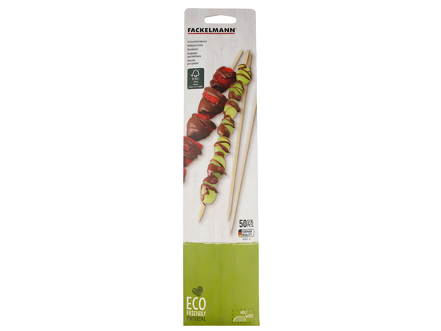 Lot de 50 piques en bois pour brochettes de 25 cm Fackelmann Nature