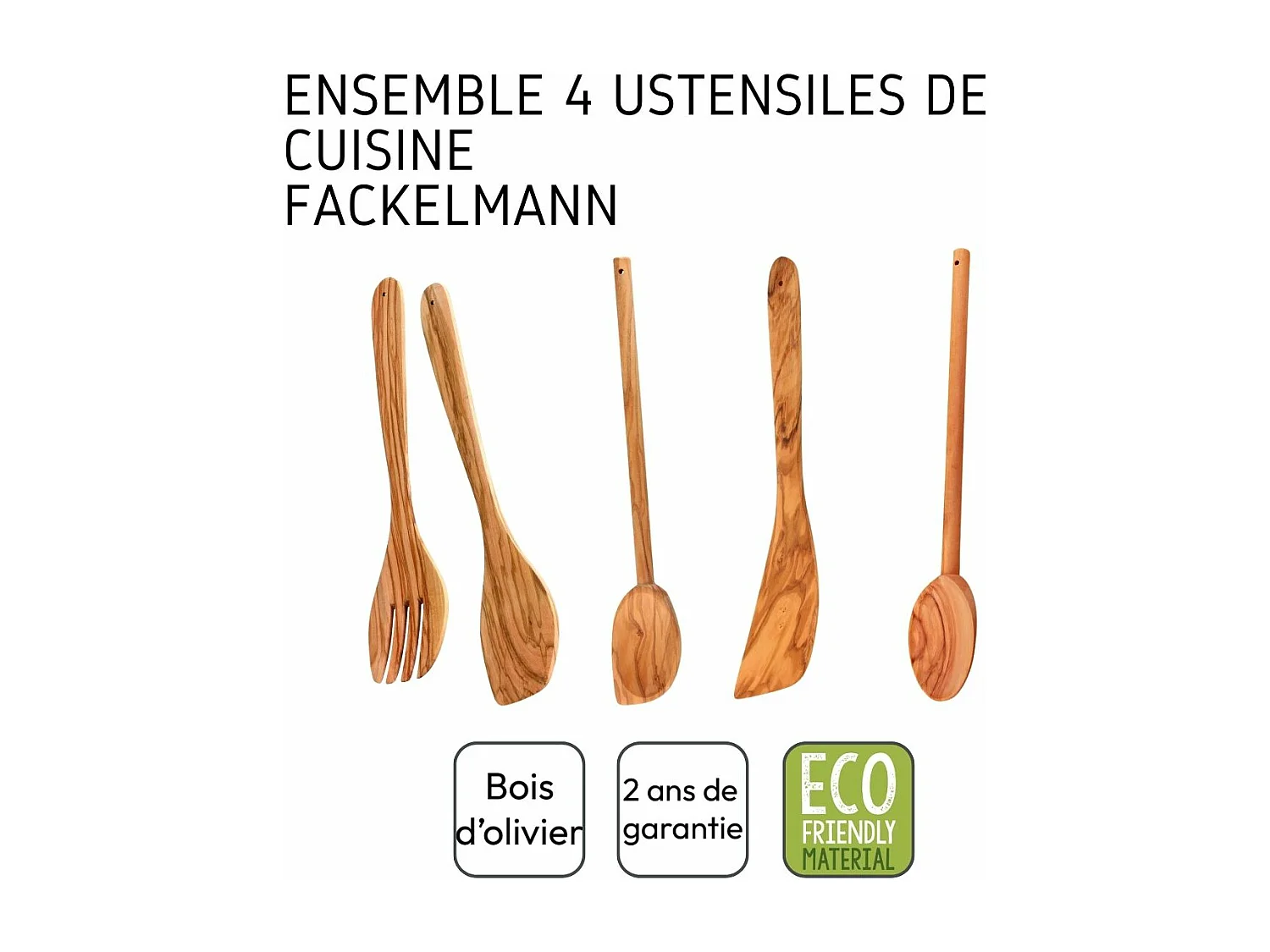 Ensemble de couverts à salade, cuillères et spatule Fackelmann Édition Bois d'olivier