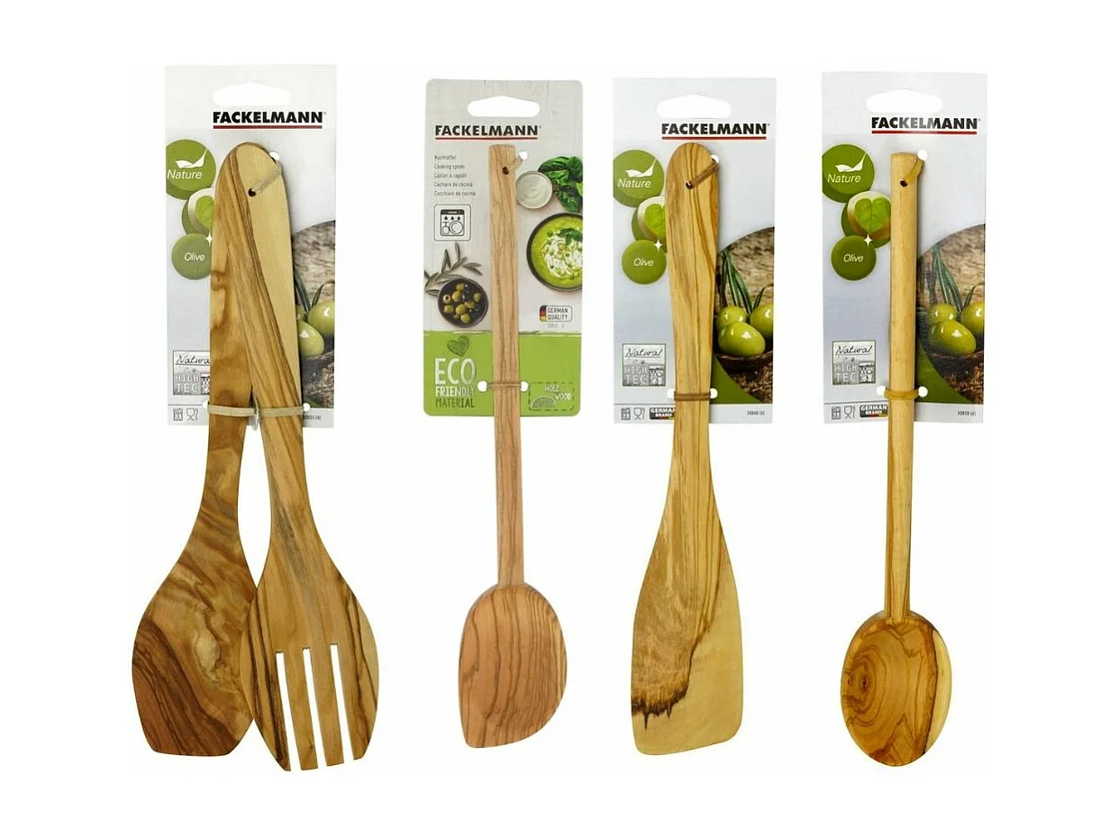 Ensemble de couverts à salade, cuillères et spatule Fackelmann Édition Bois d'olivier
