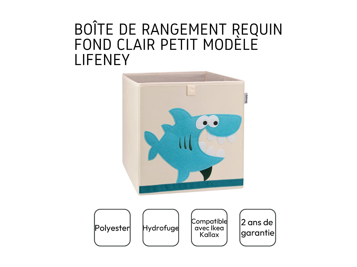 Boîte de rangement en tissu pour enfant "requin" sur fond clair, compatible Ikea Kallax Lifeney