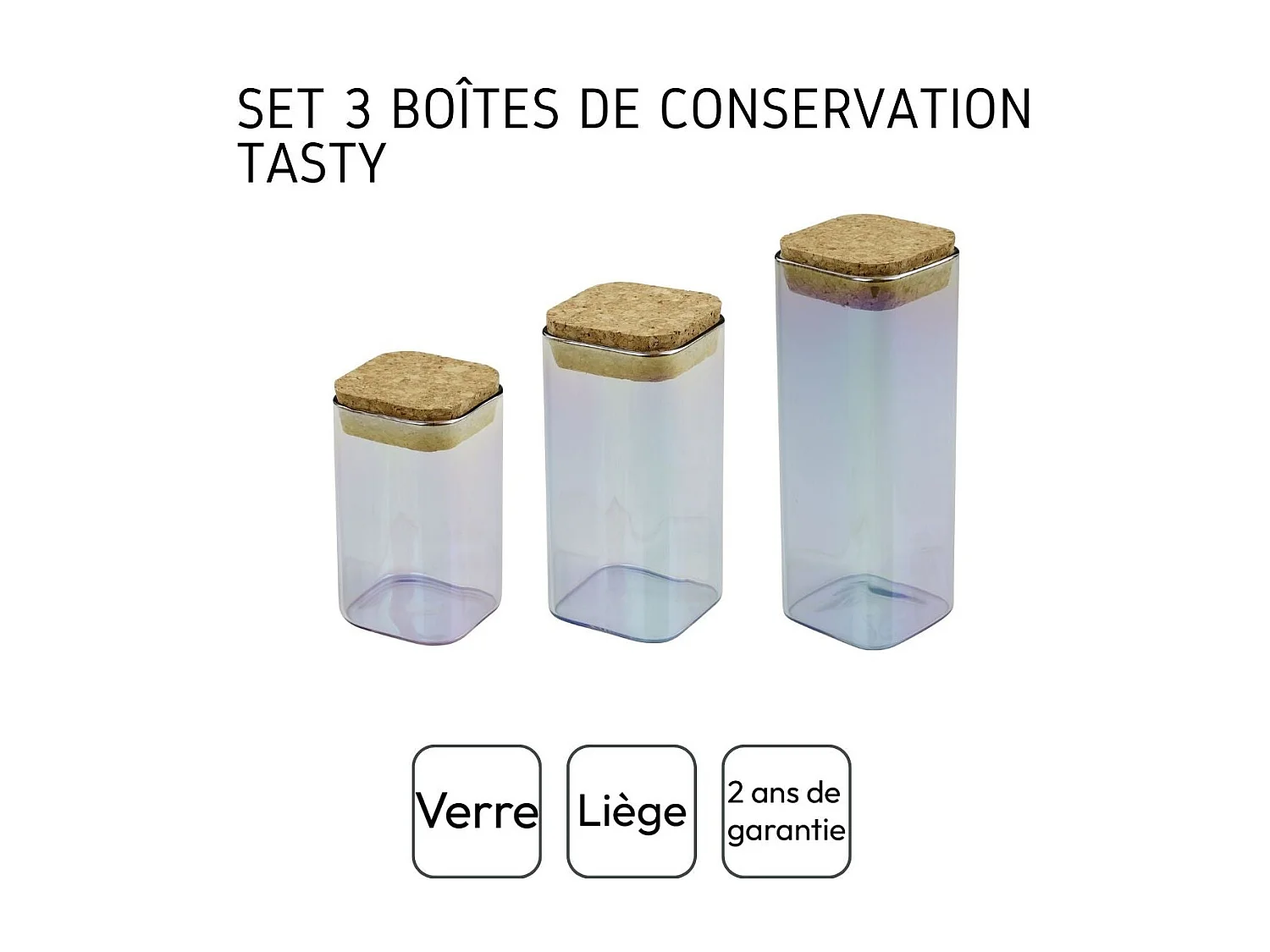 Set de 3 boîtes de conservation en verre avec couvercle 280 ml + 330 ml + 450 ml Tasty Green