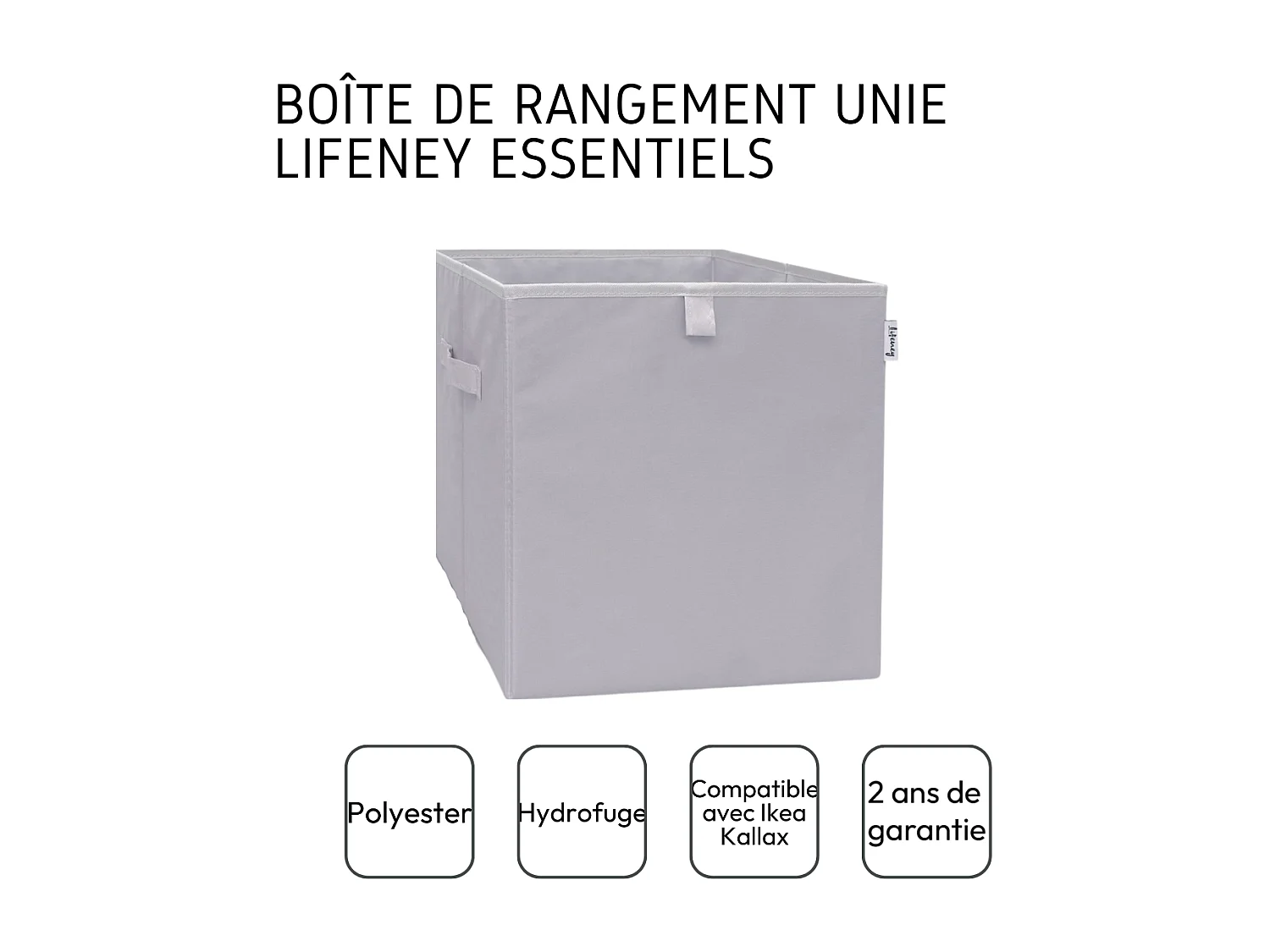 Boîte de rangement coloris gris clair, compatible avec l'étagère IKEA KALLAX Lifeney