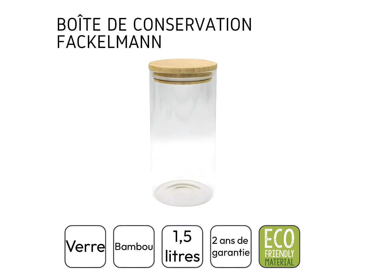 Boîte de conservation en verre 1,5L avec couvercle en Bambou Fackelmann Nature