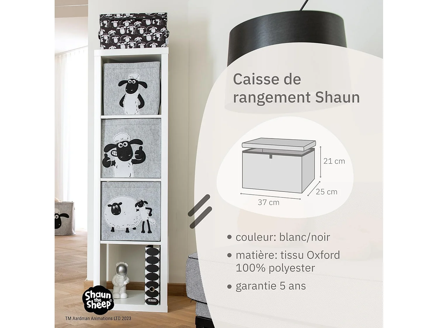 Boîte de rangement avec couvercle fond noir Lifeney Shaun le mouton