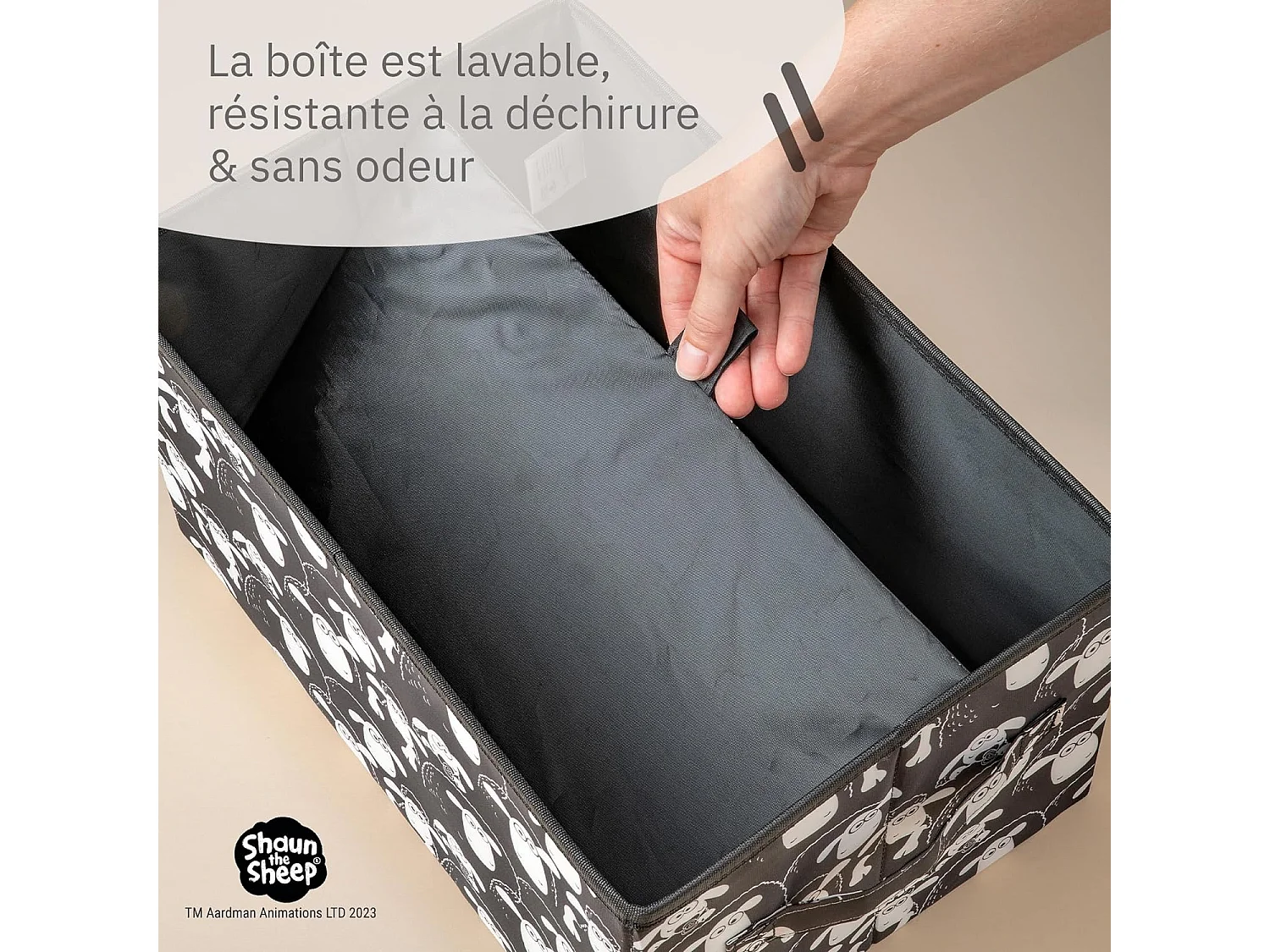 Boîte de rangement avec couvercle fond noir Lifeney Shaun le mouton