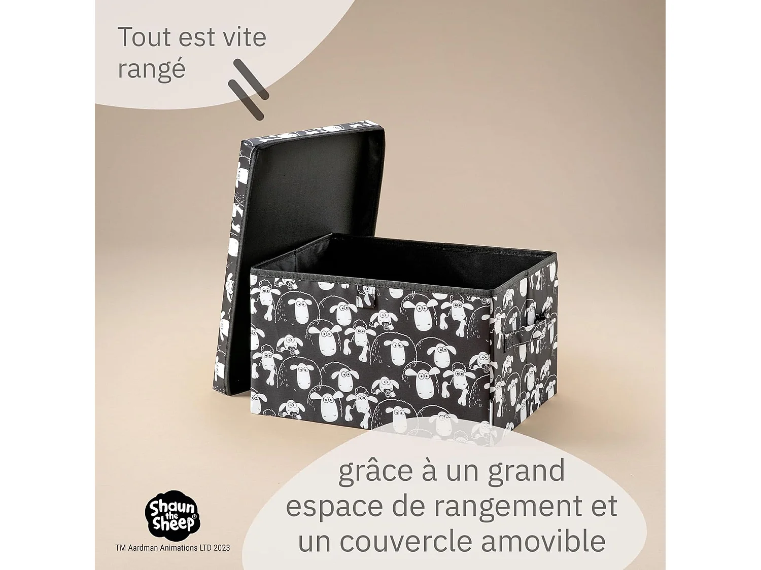 Boîte de rangement avec couvercle fond noir Lifeney Shaun le mouton