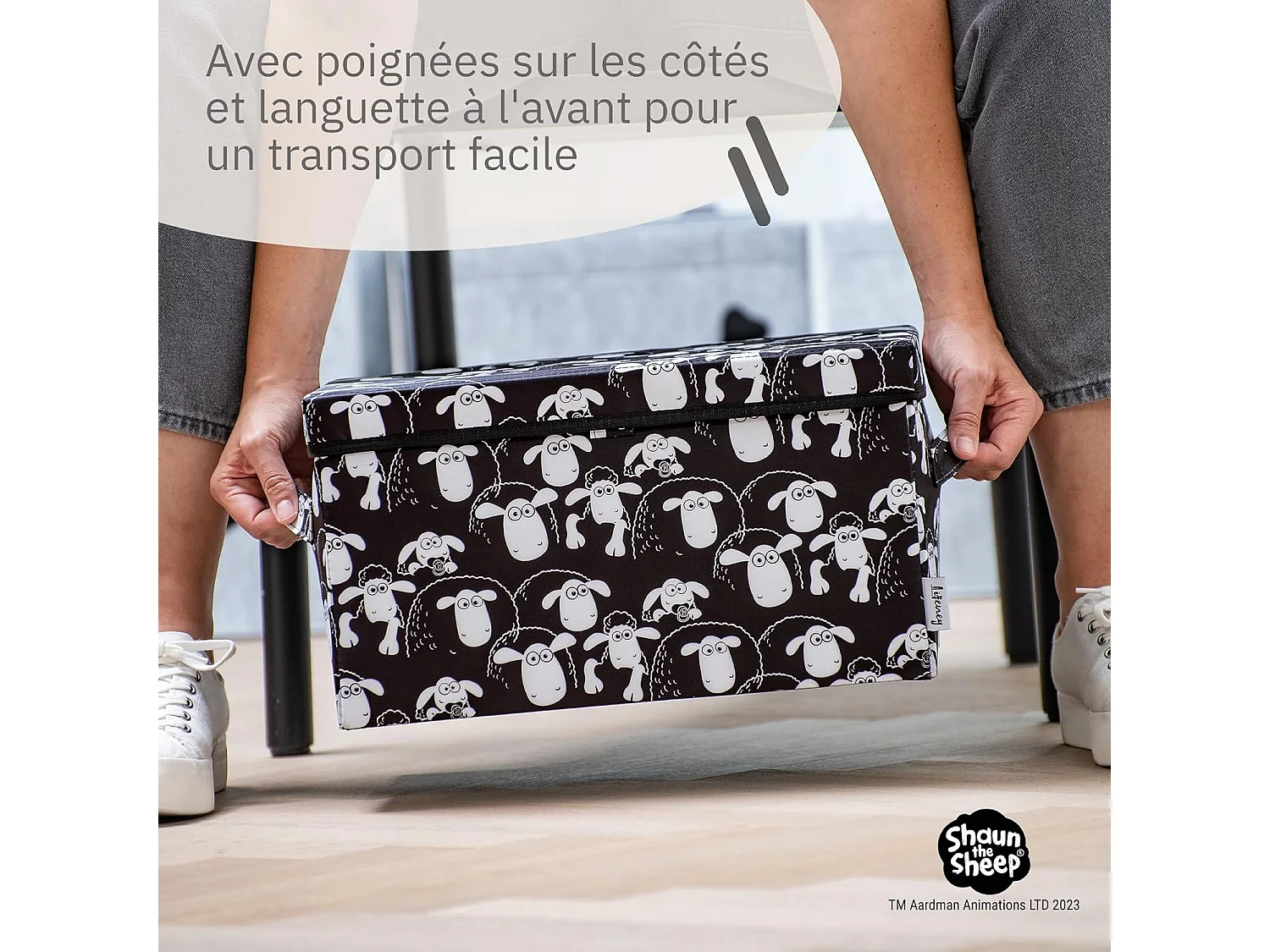 Boîte de rangement avec couvercle fond noir Lifeney Shaun le mouton