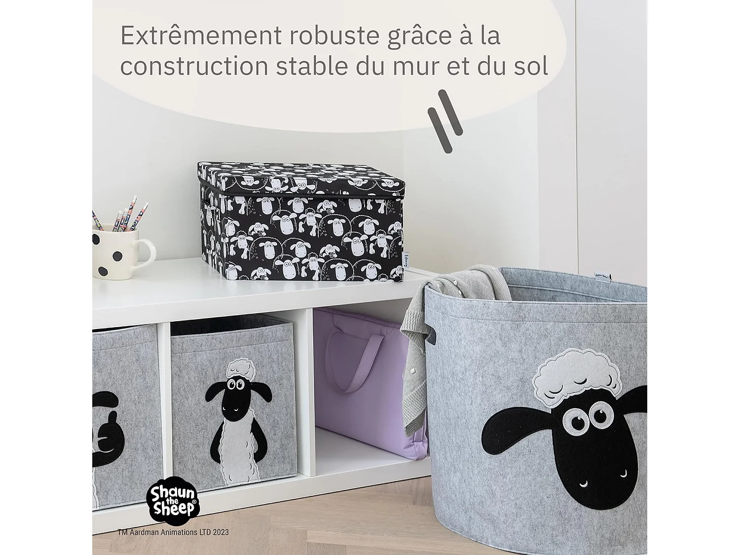 Boîte de rangement avec couvercle fond noir Lifeney Shaun le mouton