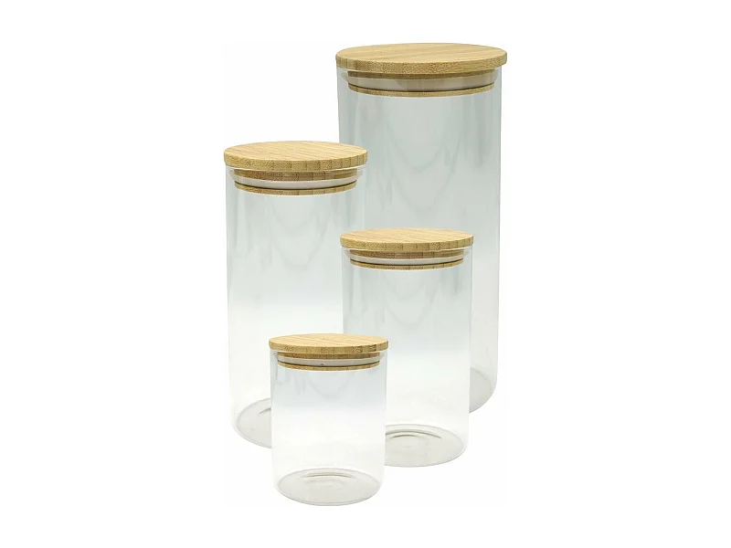 Set de 4 boîtes de conservation en verre avec couvercle en Bambou Fackelmann Nature