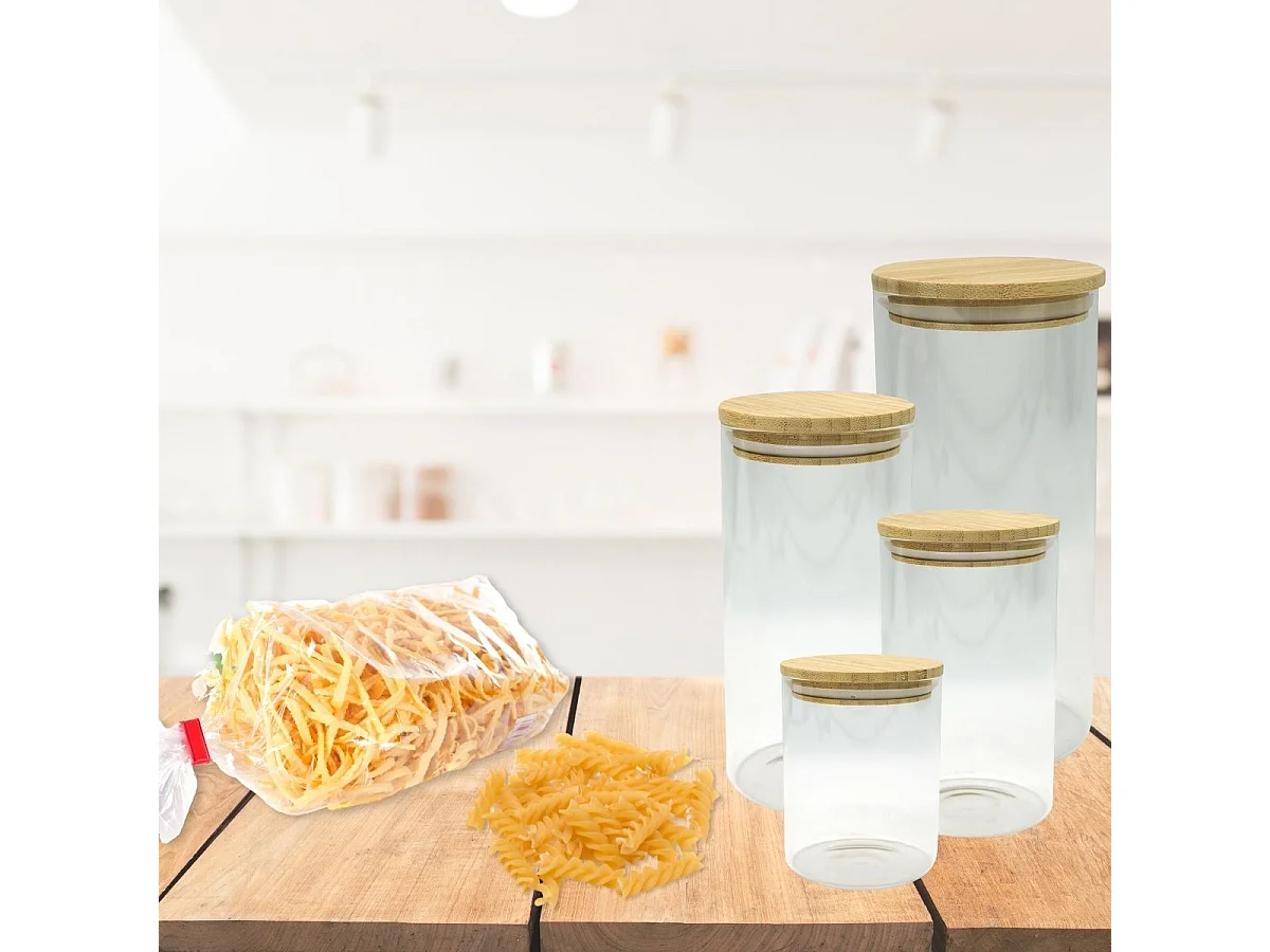 Set de 4 boîtes de conservation en verre avec couvercle en Bambou Fackelmann Nature