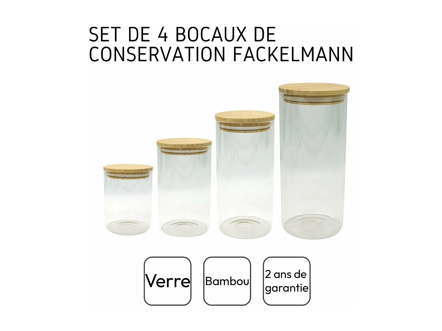 Set de 4 boîtes de conservation en verre avec couvercle en Bambou Fackelmann Nature