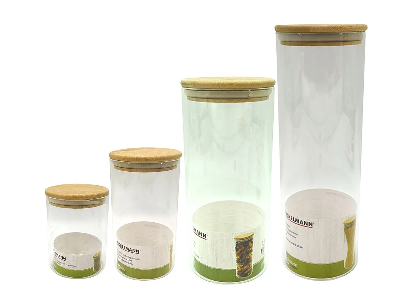 Set de 4 boîtes de conservation en verre avec couvercle en Bambou Fackelmann Nature