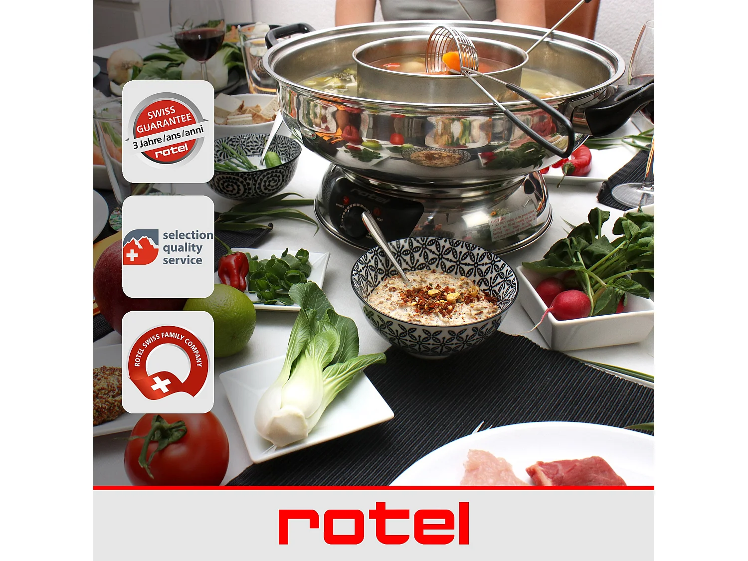 Appareil à fondue chinoise 2 compartiments avec fourchettes et passoires Rotel