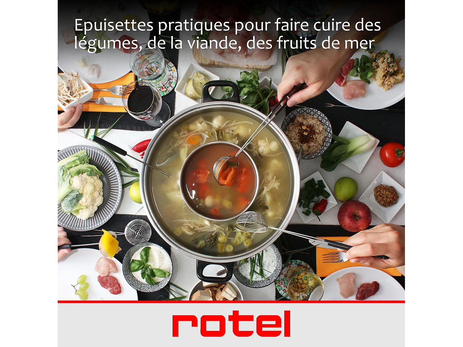 Appareil à fondue chinoise 2 compartiments avec fourchettes et passoires Rotel