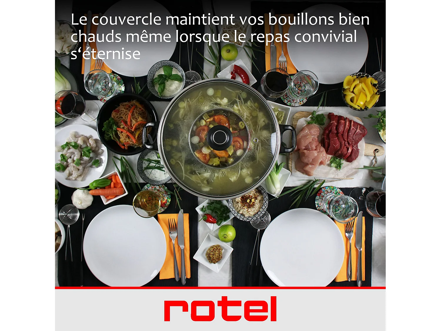 Appareil à fondue chinoise 2 compartiments avec fourchettes et passoires Rotel