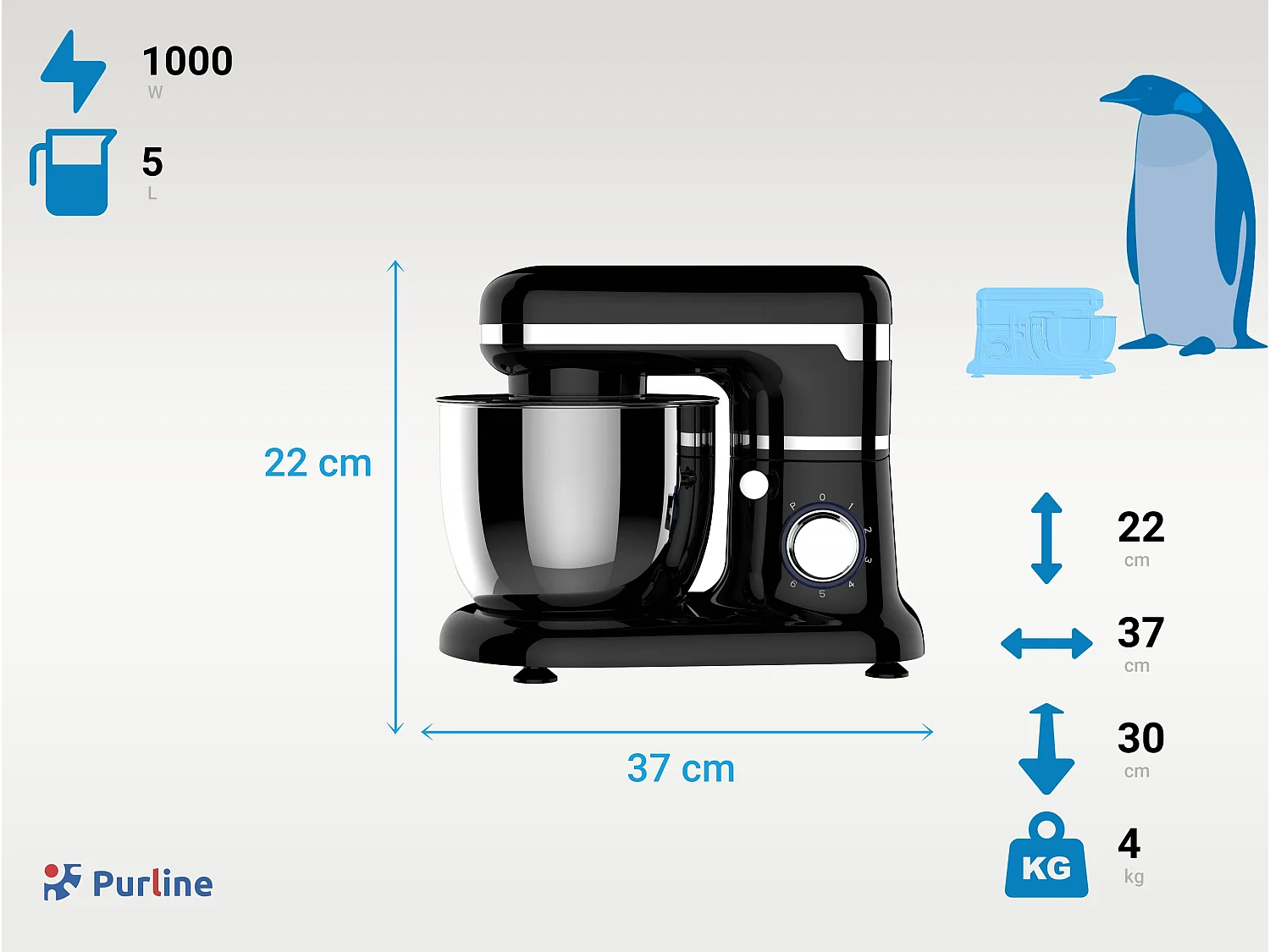 Robot de cocina con función amasadora 1000W con bol de 5L