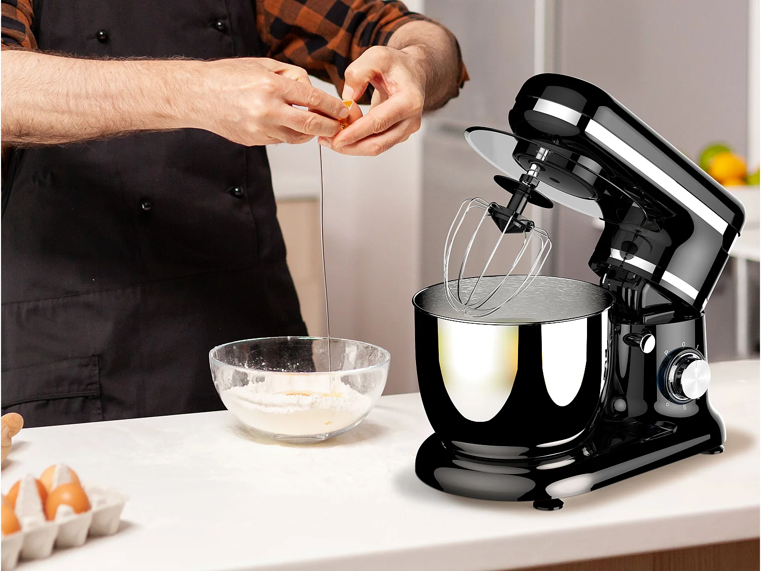 Robot pâtissier avec bol de 5 litres en acier inoxydable 1000W noir