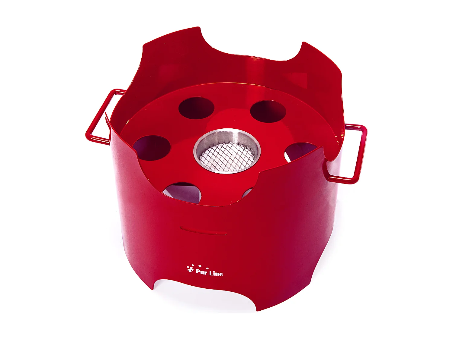 Ethanol barbecue 0,5L in rood staal en ronde ijzeren plaat