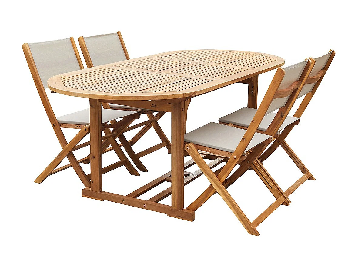 Set da esterno in massello di acacia e textilene grigio per 4 persone