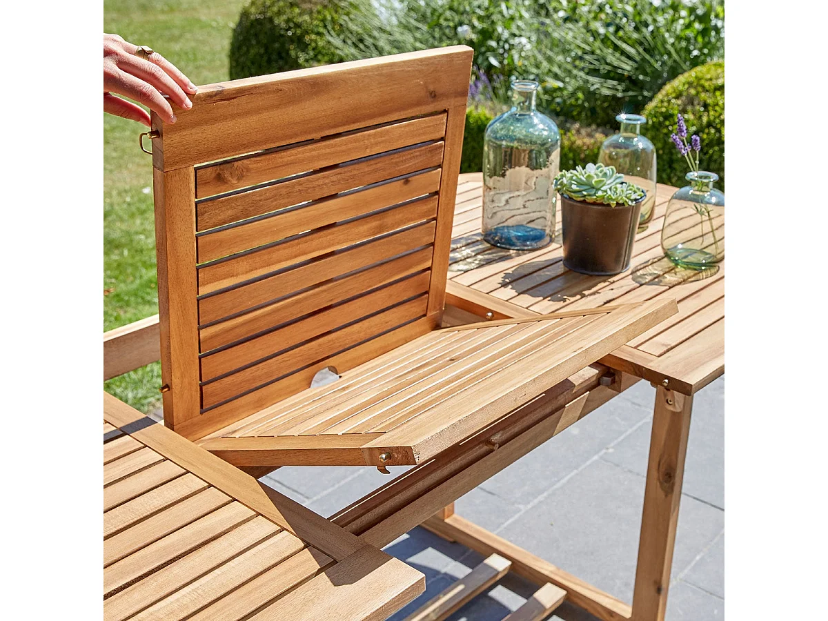 Set da esterno in massello di acacia e textilene grigio per 4 persone