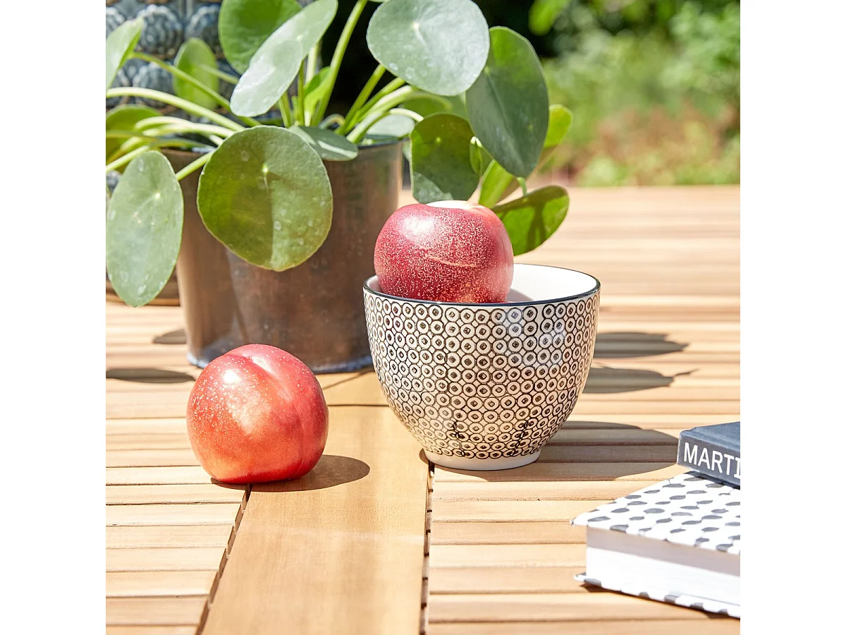 Set da esterno in massello di acacia e textilene nero per 4 persone