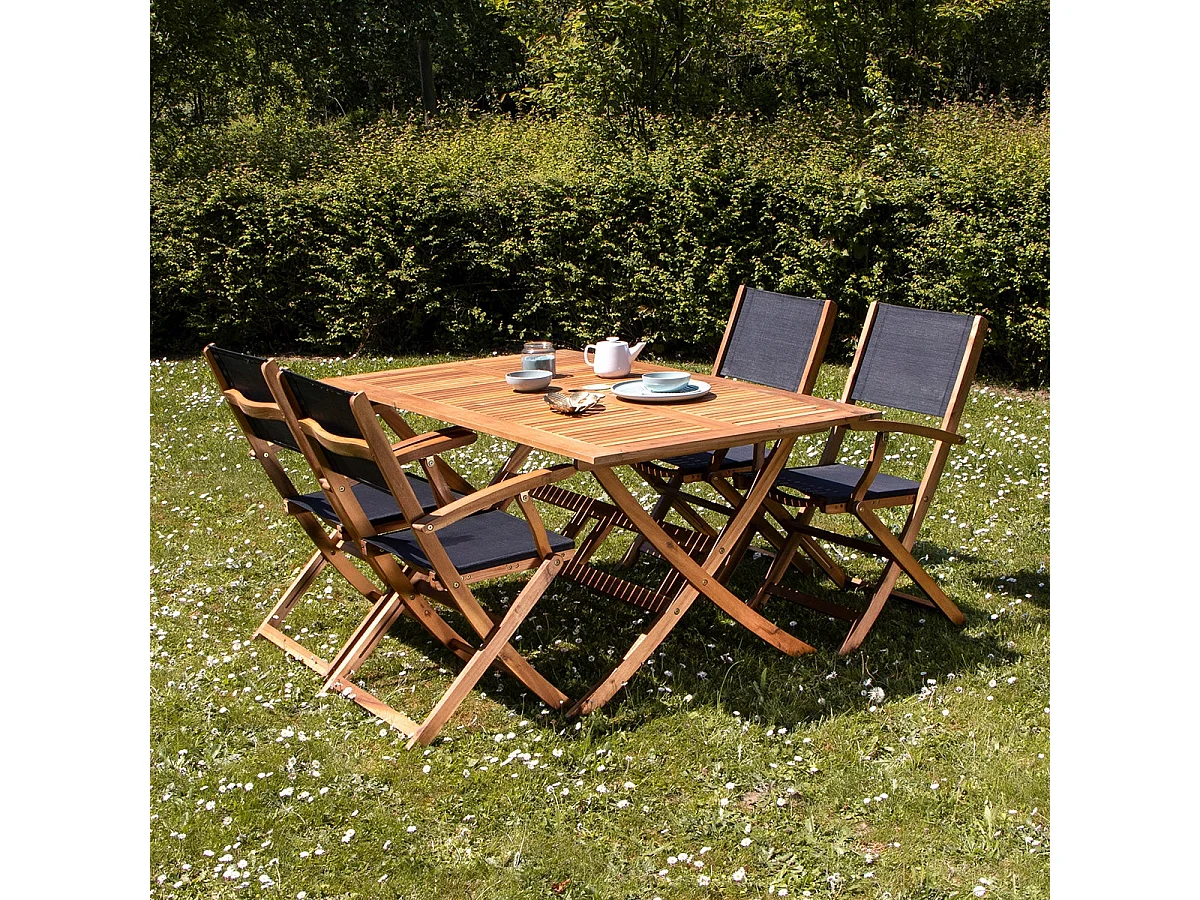 Salón de jardín de madera de acacia  negro 4 pers.