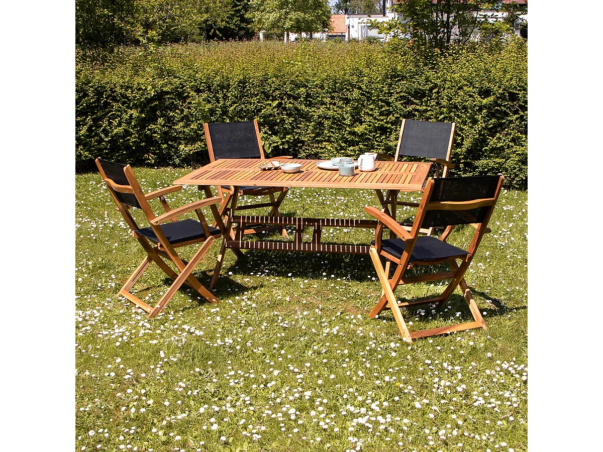 Salón de jardín de madera de acacia  negro 4 pers.